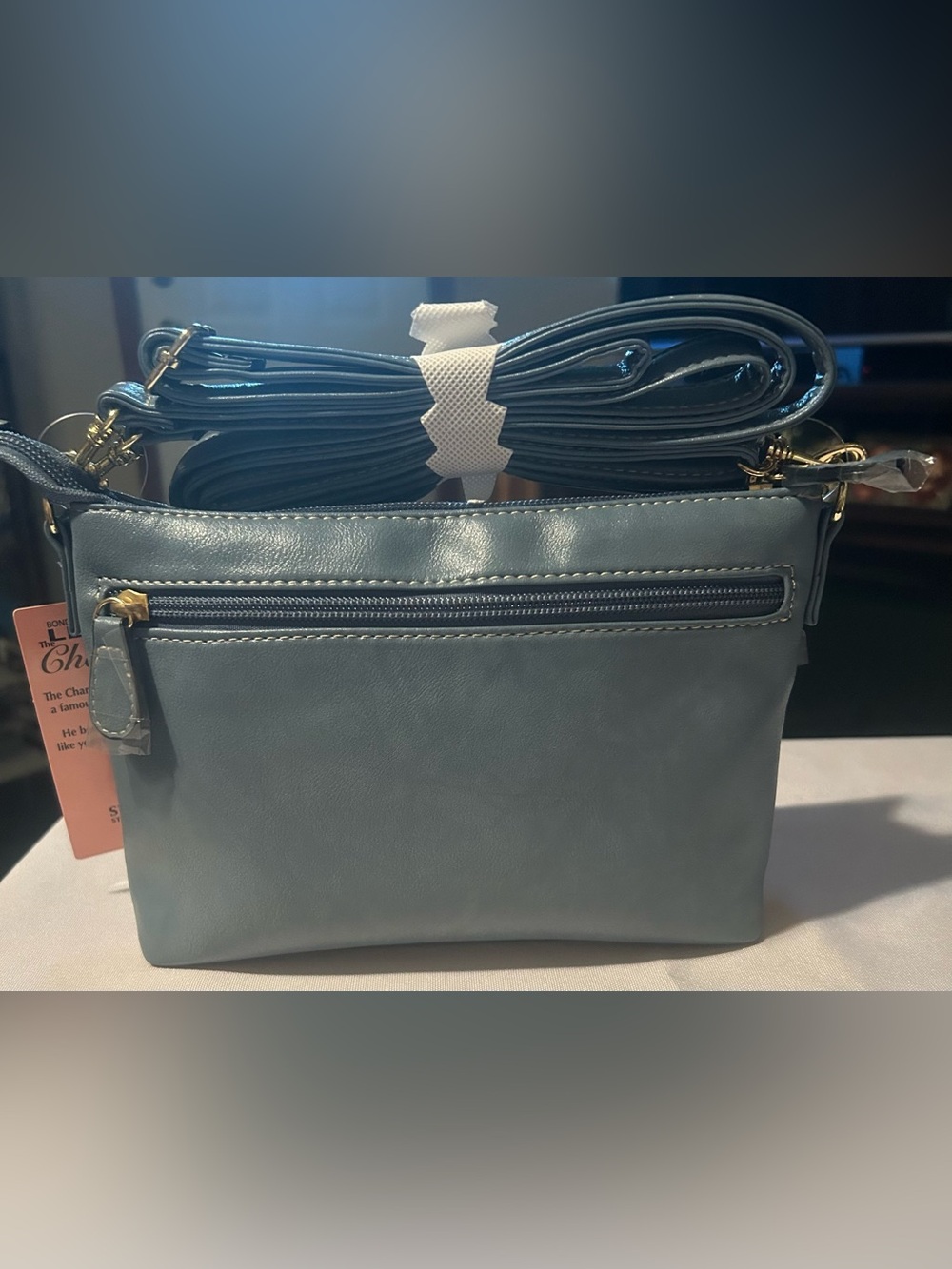 Stone & Co Denim Color Bonded Leather Multi-Zip Crossbody Bag with Gold Hardware - Picture 2 of 7